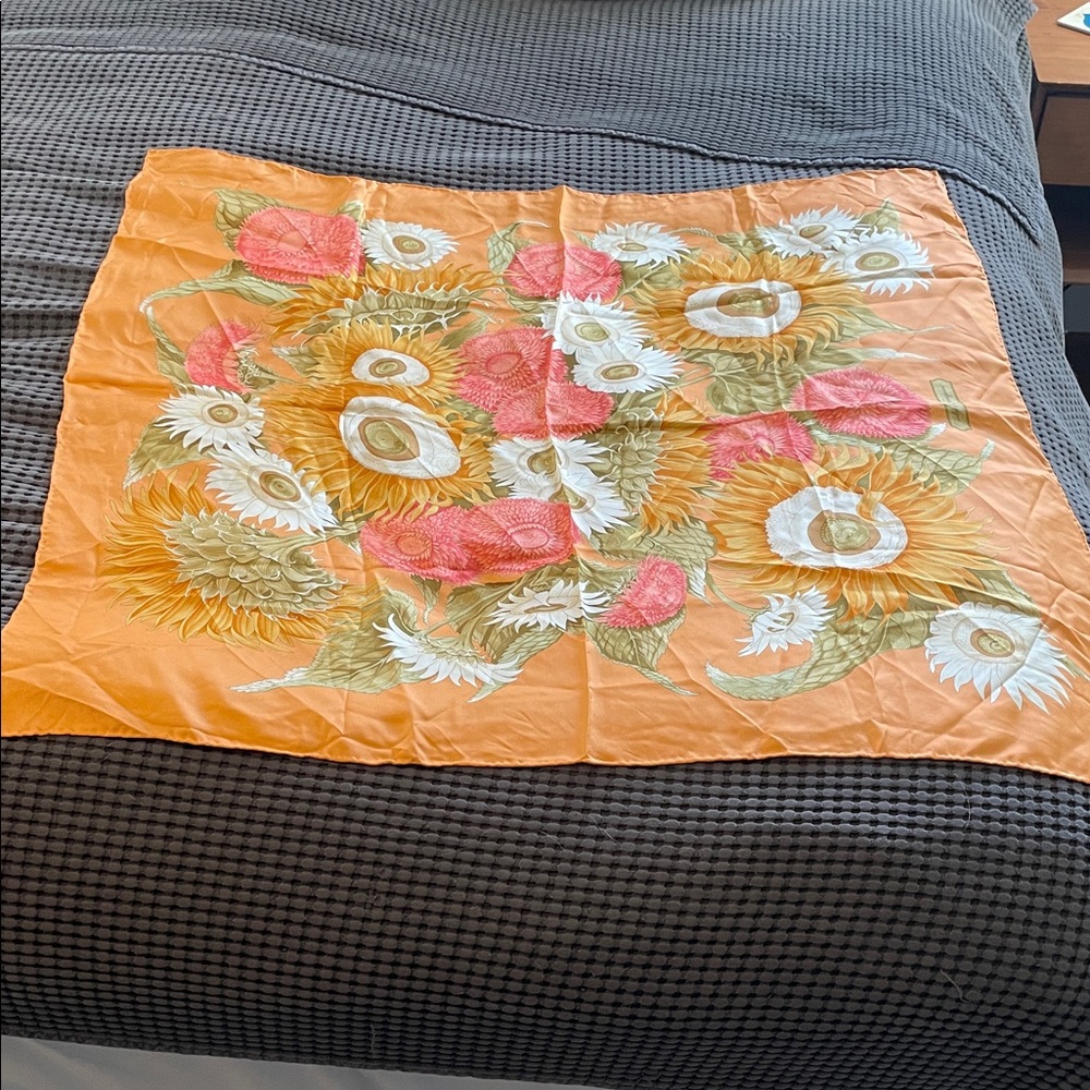 Salvatore Ferragamo Peach Scarf with Pink Floral Motif